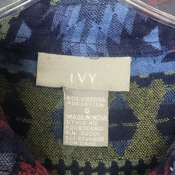 I.V.Y. Top Womens Small Blue Green Red Aztec Tribal Button Up Western Cowgirl - Picture 3 of 7